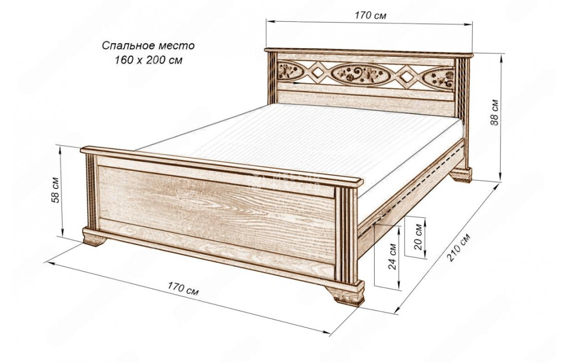 Кровать Лирона из дуба