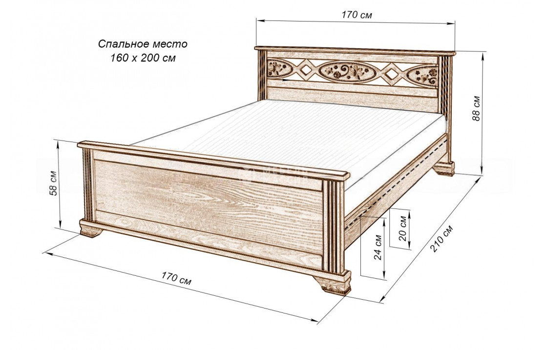 Кровать Лирона (сосна, резьба береза)