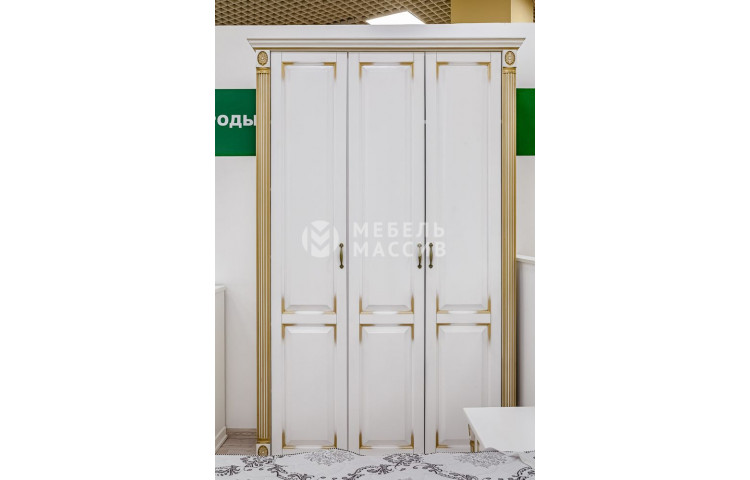 Шкаф 3-х створчатый из серии Пальма (белая эмаль с золотой патиной) Шкаф 3-х створчатый из серии Пальма (белая эмаль с золотой патиной)
